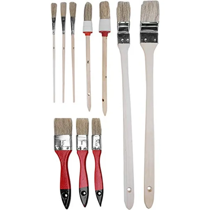 Werkzeyt Pinsel-Set 10-teilig - Für wasserbasierte Farben & Lacke - Bestehend aus Flachpinsel, Heizkörperpinsel, Rundpinsel & Emaillelackpinsel - Helle Kunststoffborsten / Malerpinsel / B21623
