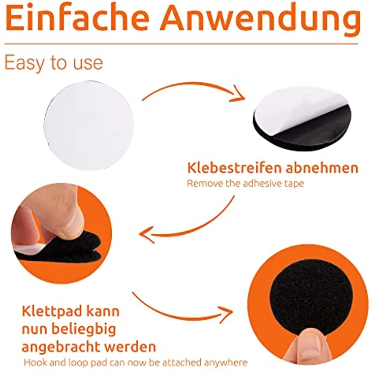 ECENCE 18x Klett Klebepads selbstklebend, rund wiederverwendbares Klettpad für Auto, Haushalt, Wände, Boden, Extra stark, Befestigung ohne Bohren Schwarz – Bild 2