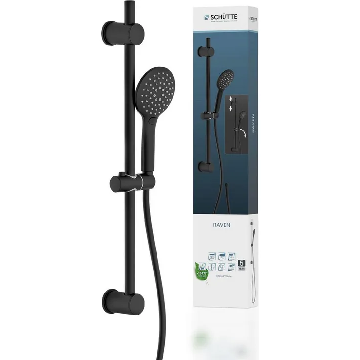 Schütte Brausegarnitur RAVEN, Höhe 70 cm, 3 Strahlart(en), Regendusche, mit Schlauch und Halterung, Wellness-Duschkopf, Schwarz