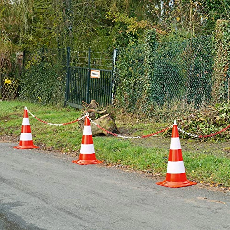 Moravia Tagesleuchtende Leitkegel Set (5x Leitkegel Polyethylen, rot-orange/weiß, H 750 mm, 10m M-Poly-Sicht-Kette rot/weiß, 5x Haken) 353.24.112 – Bild 3