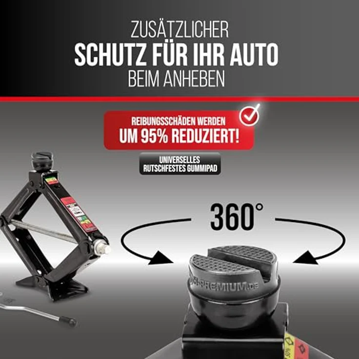 HEYNER® MultiLift L PRO Scherenwagenheber, 2t Traglast, Hubhöhe 105–450mm, runder Sattel mit austauschbarem Gummipad, inkl. Kurbel, GS-geprüft, schwarz – Bild 7