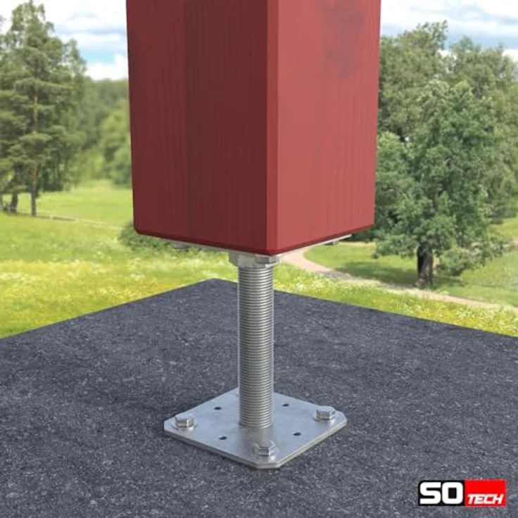 SO-TECH® Pfostenträger Stützträger höhenverstellbar M24, feuerverzinkt, wetterfest, 160 x 160 x 250 mm, inkl. Sechskant-Holzschrauben – Bild 4