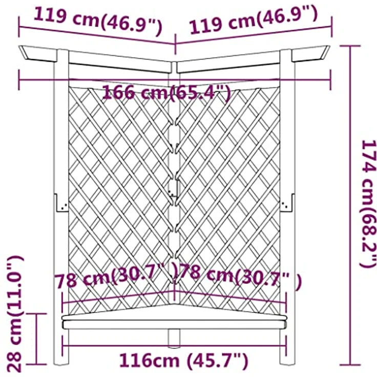 vidaXL Eckpergola mit Bank, 166x81x174 cm, grün imprägniertes Kiefernholz, stabile Rankhilfe für Kletterpflanzen – Bild 2