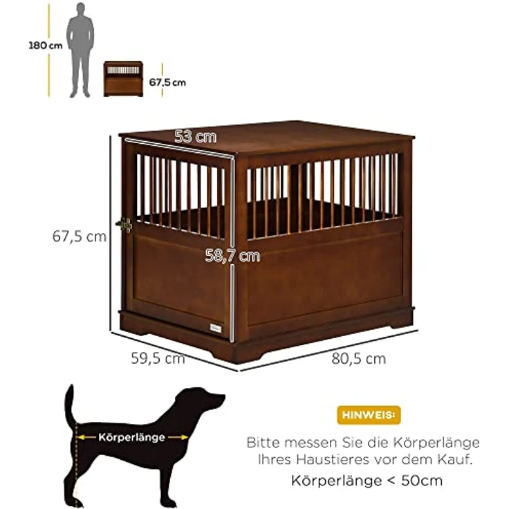 PawHut Hundekäfig, Haustierkäfig, Hundehütte für mittelgroße Hunde, Hundebox Indoor, Tierkäfig mit abschließbarer Tür, Braun, 80,5 x 59,5 x 67,5 cm – Bild 3
