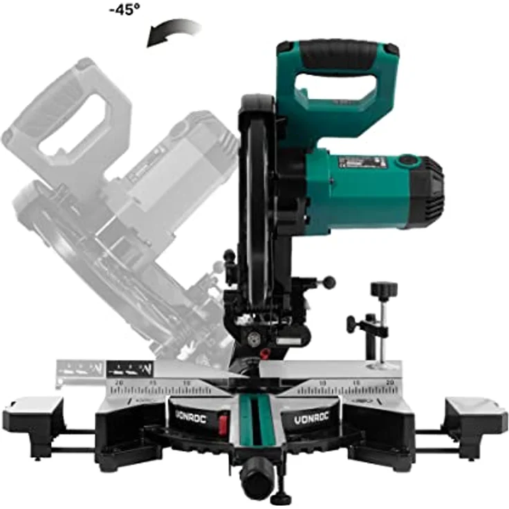 VONROC Profi Kapp- und Gehrungssäge 2200W - 254mm mit Laser, Multimaterial - Elektrische Säge für Metall, Holz, Stahl – Bild 2