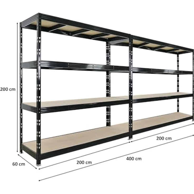 Proregal Schwerlastregal Mega Deal Profi RHINO, 200 cm hoch, 200 cm breit, Traglast 500 kg pro Boden, 4 Böden, Schwarz – Bild 2