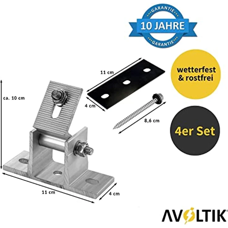 Avoltik Solarpanel Halterung 4 Stück I hochwertige Solarmodul Halterung aus robustem Aluminium I PV Modul Halterung inkl. Dichtung & Schrauben I Aufständerung für Solarmodule mit drehbarem Winkel – Bild 2