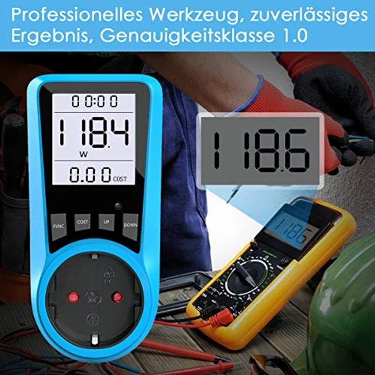 Stromkostenmessgerät, BMK Stromzähler Leistungsmessgerät Energiekostenmessgerät Strommessgerät Steckdose, Leistungsmesser Messgerät mit Größer LCD Bildschirm, Überlastsicherung 3680W (1pcs) – Bild 4