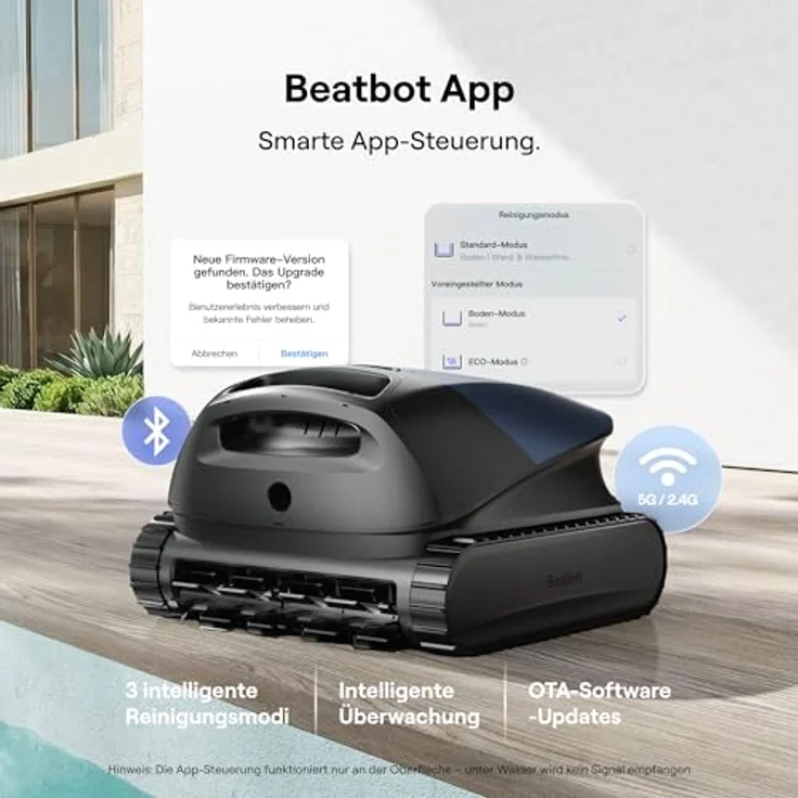 Beatbot (2026 Neu) Sora 10 Poolroboter Boden und Wand, Reinigt Wasserlinie & Plattformen, 25700 LPH Saugleistung, smartes Parken an der Waaaerlinie, 5L Filterkorb, bis zu 5 Std. Laufzeit, Tiefblau – Bild 8