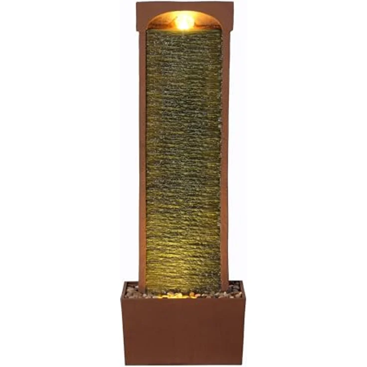 Teamson Home Gartenbrunnen, geschwungener Wasserfallbrunnen mit LED in rot, 97 cm, rostbeständig – Bild 3