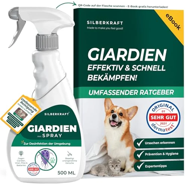Silberkraft Giardienspray 500 ml, Hygienespray gegen Giardien, Bakterien, Viren & Pilze für Tierumgebung - Desinfektionsspray für Näpfe, Böden & Tierplätze mit gratis E-Book per QR-Code – Bild 1