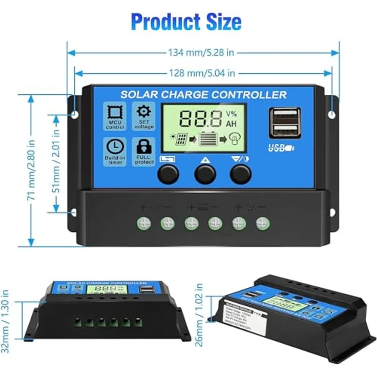 Depvko 30A Solarladeregler, 12V/24V PWM Solar Ladegerät Controller mit LCD-Display, Dual-USB-Port und automatischer Parametererkennung – Bild 5