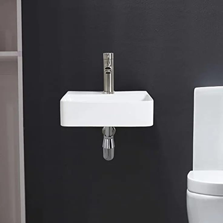 Ibergrif Hänge-Waschbecken, 37x27x11CM, Einfache Reinigung und Installation, Geeignet für Badezimmer, Weiß, Keramikmaterial – Bild 5