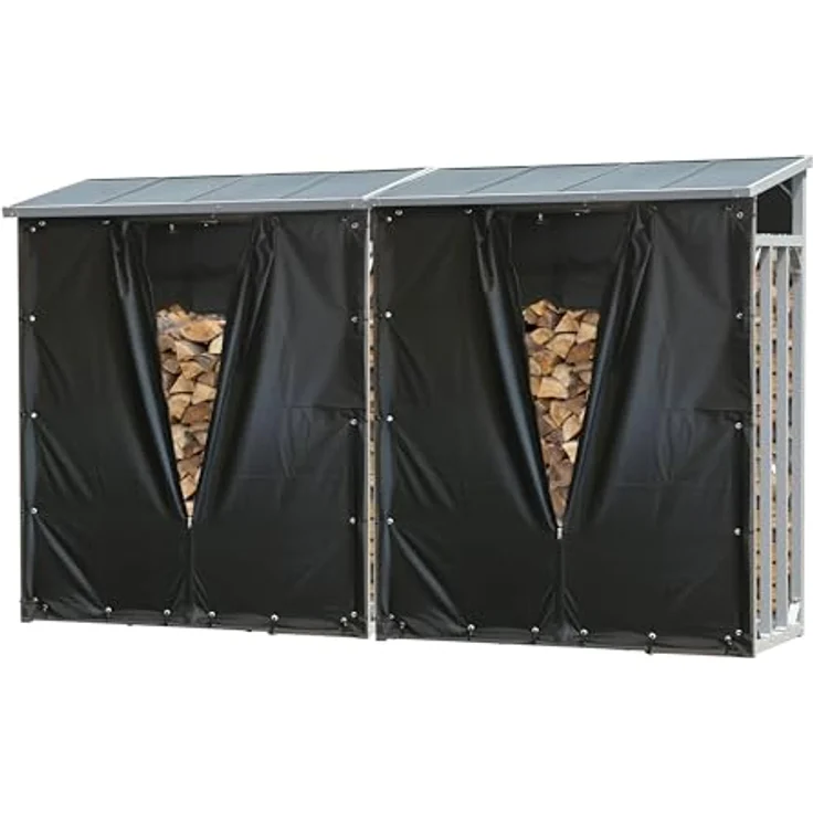 QUICK STAR Kaminholzregal Set, 2 Stück Aluminium, wetterfest, Schwarz, 130 x 70 x 185 cm, Kapazität 3,2 m³, 40 mm Stahlprofil – Bild 1