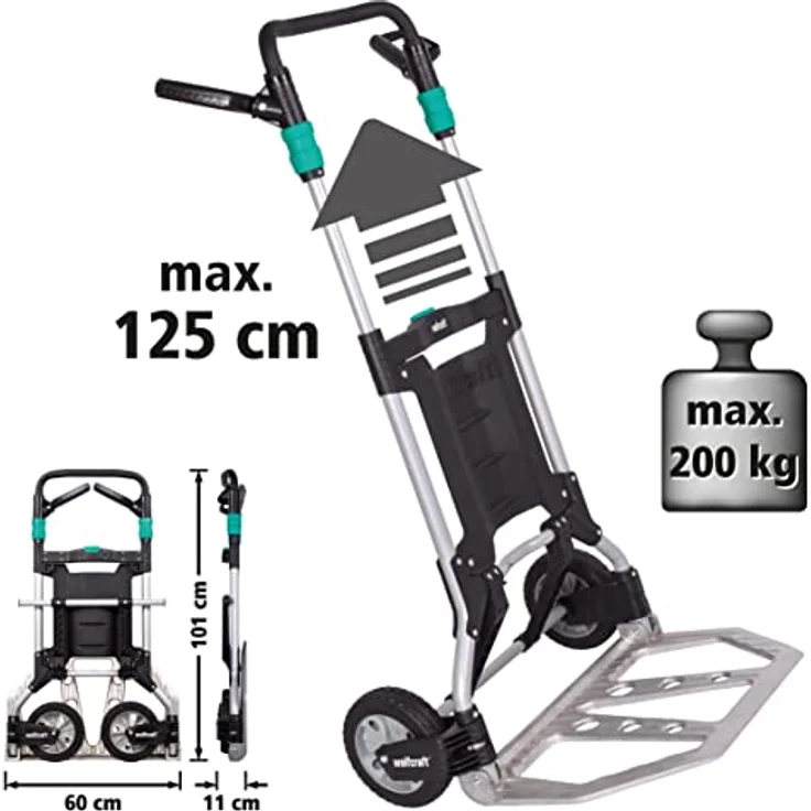 wolfcraft TS 1500 Transportsystem 5525000 | Stabile Sackkarre für schwere Lasten bis 200 kg | Klappbarer Profi Handkarren für Außengelände & Treppen - Preisvergleich – Bild 3