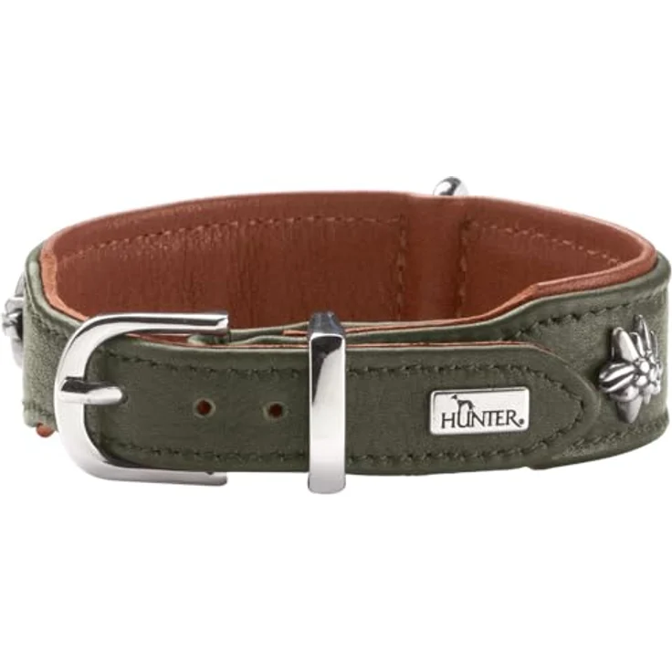 HUNTER Hundehalsband MÜNCHEN, Leder grün/Cognac, mit edlen Trachten-Details, fellschonend, Made in Germany, Größe 55 – Bild 2