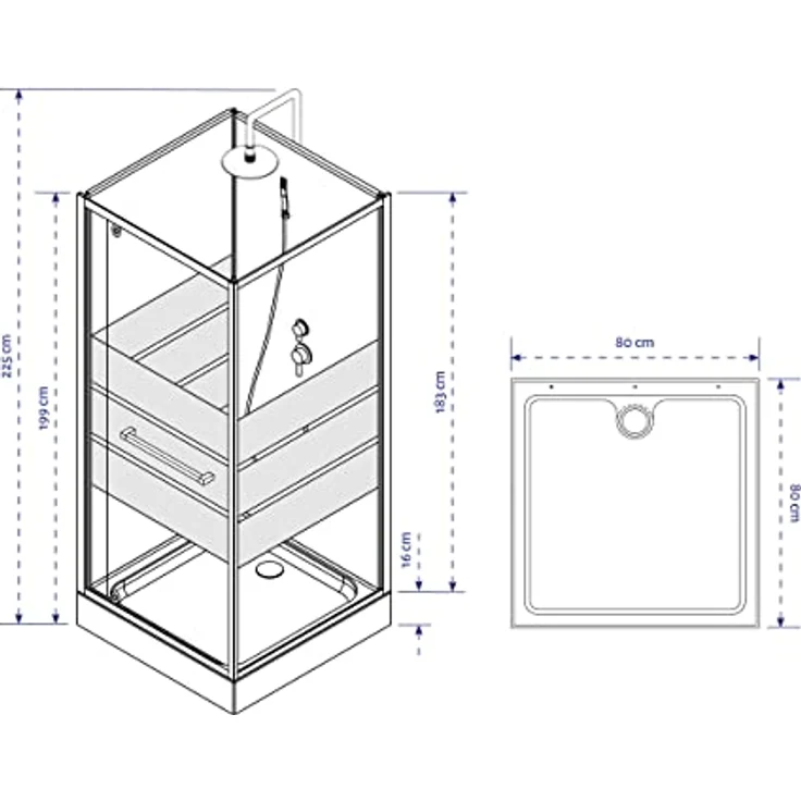 MARWELL Komplettdusche Fertigdusche Dusy 80 x 80 x 225 cm – Dusche mit Fronteinstieg – Duschkabine mit hochwertigen Aluminiumprofilen - Einstiegshöhe 16 cm – Bild 5