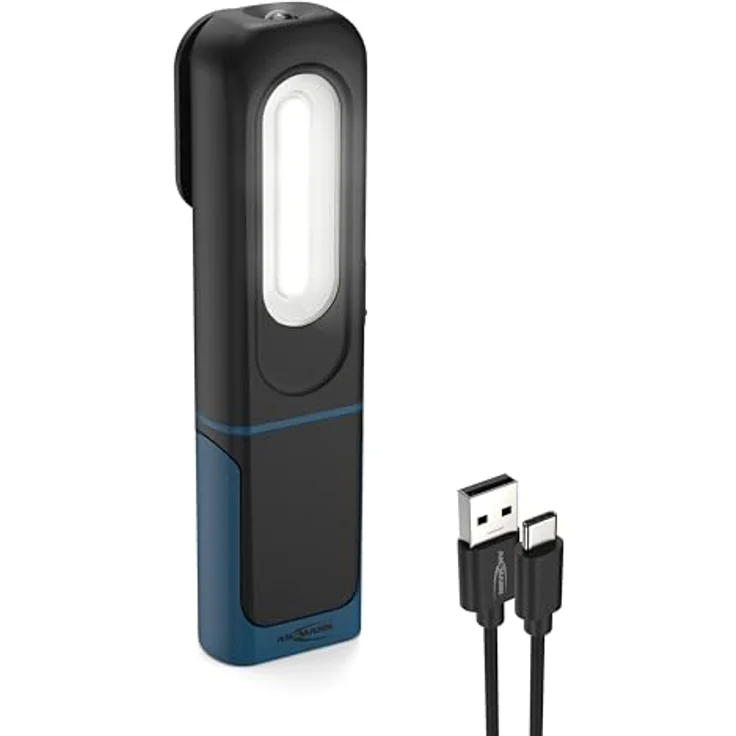 ANSMANN LED Arbeitsleuchte, wiederaufladbare Taschenlampe mit Magnetfuß und Haken, 350lm, 7h Leuchtdauer, USB aufladbar, robust und stoßfest für Werkstatt, Camping und KFZ – Bild 1