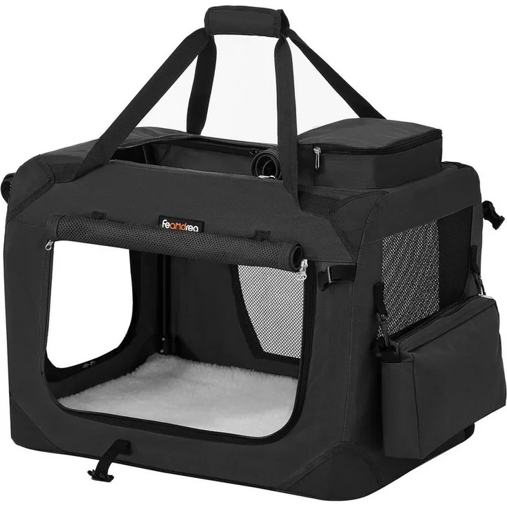FEANDREA Tiertransporttasche, Hunde-Katzen-Transportbox, 600D Oxford-Gewebe, Dunkelblau/Grau/Schwarz