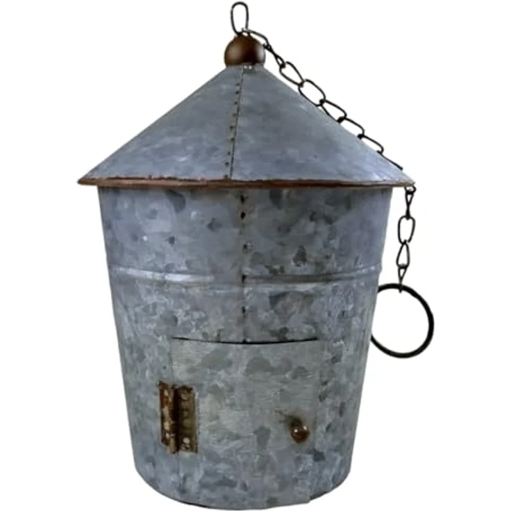 FTWDesign Großer Nistkasten für Vögel, Vogelhaus aus Zink für Draußen mit Spitzdach und Aufhängkette, ca. 16cm x 16cm x 19cm – Bild 4