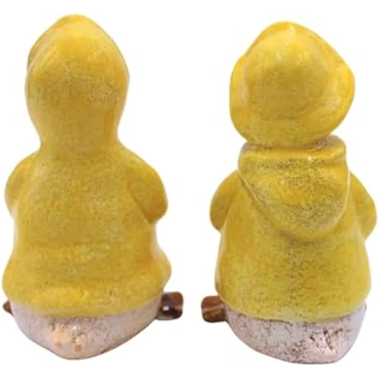 Dekohelden24 2er Set Dekofiguren, Gartenfigur Ente mit Regenmantel und Mütze, gelb, L/B/H 6 x 6 x 11 cm – Bild 4