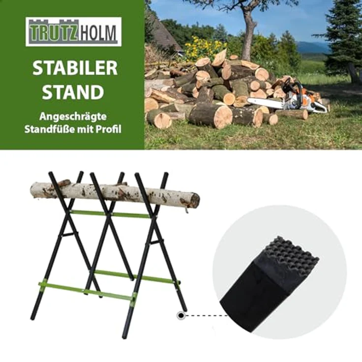 TRUTZHOLM Holzsägebock klappbar, pulverbeschichtet, 100 kg Traglast, 3-fach verstellbar, schwarz/grün – Bild 4