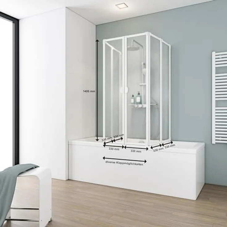 Schulte Duschwand für Badewanne faltbar 70-80 cm, 3 mm Sicherheitsglas klar hell, alpinweiß, einfacher Aufbau, Made in Germany, D1700 04 50 – Bild 4