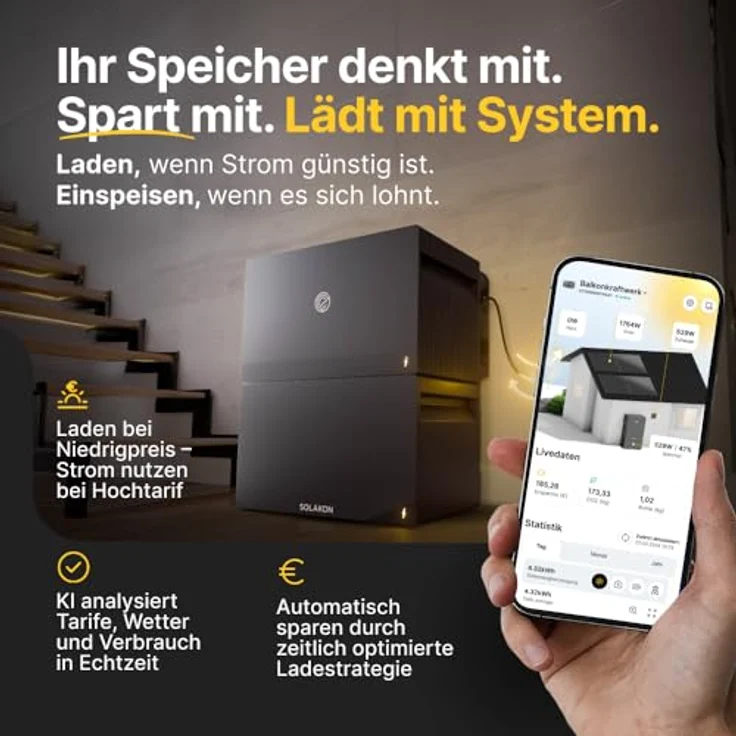 Solakon ONE All-in-One Balkonkraftwerk Speicher mit 2,11 kWh Kapazität, 2600W über 4 MPPTs, KI-Funktionen, Nulleinspeisung, einheitlichem App-Ökosystem, Plug & Play – Bild 7
