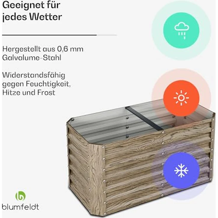 Blumfeldt High Grow Straight Hochbeet, 432 L Metall In Holzoptik, Verzinkter Stahl, Ideale Bodenstruktur & Ergonomisches Design – Bild 2