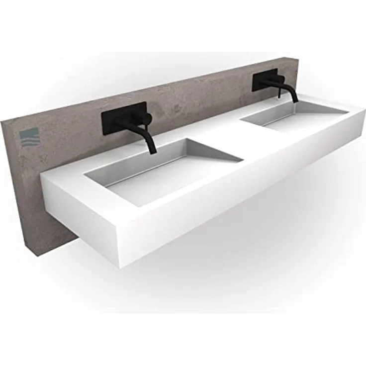 BERNSTEIN Wandbecken TWG16 aus Mineralguss - 153 x 45 x 15 cm - Weiß matt - Antibakteriell - Edelstahl Untergestell Schwarz matt optional – Bild 1