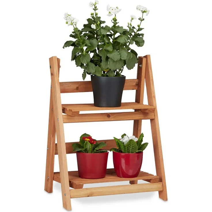 relaxdays Blumenständer Blumentreppe aus Holz, M - Mehrstöckige Blumenetagere für Ihre grünen Schätze, Tannenholz, Indoor-Nutzung, platzsparend zusammenklappbar