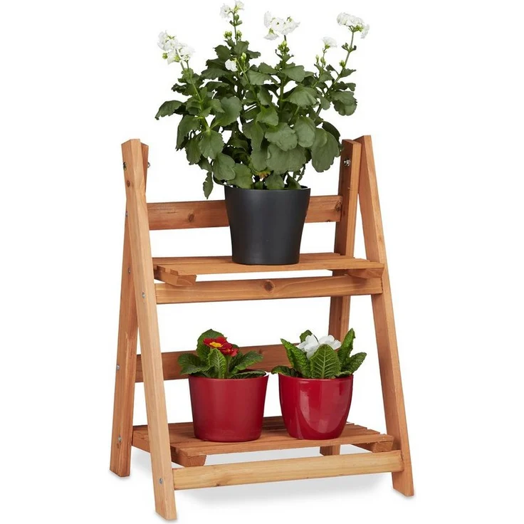 relaxdays Blumenständer Blumentreppe aus Holz, M - Mehrstöckige Blumenetagere für Ihre grünen Schätze, Tannenholz, Indoor-Nutzung, platzsparend zusammenklappbar