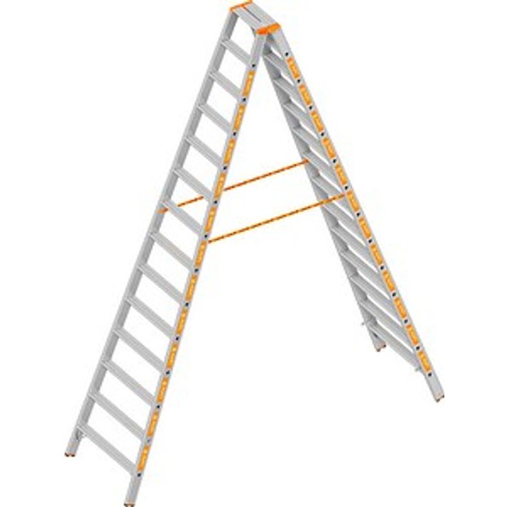 Layher Stehleiter beidseitig TOPIC 1043, Aluminium, 2x 14 Stufen, H: 350 cm, max. Arbeitshöhe 4,80 m, silber