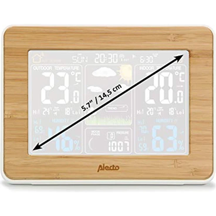 Alecto WS-1560 Wetterstation, Braun, mit drahtlosem Außensensor, animierter Wettervorhersage und Weckerfunktion – Bild 7