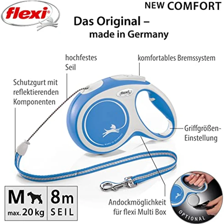 Kerbl Flexi Leine New Comfort, Hundeleine Katzenleine Rollleine, 3-8m 8-20kg, Blau, 4000498043134 – Bild 2