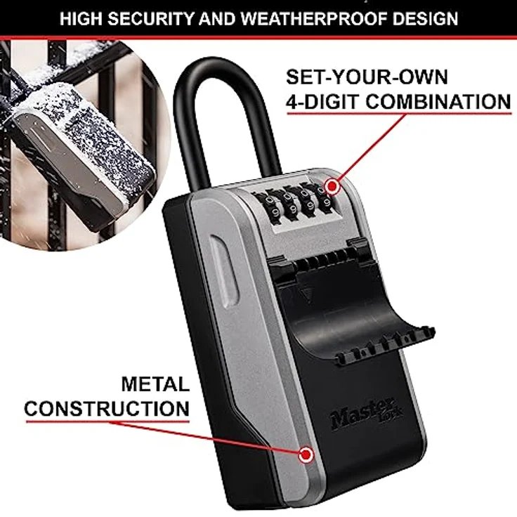 Master Lock Schlüsseltresor mit neuem innovativen Design, Bügel, großem Fassungsvermögen, hoher Sicherheit, Aussen, 19.6 x 7.6 x 5.6 cm, Schlüsselsafe – Bild 4