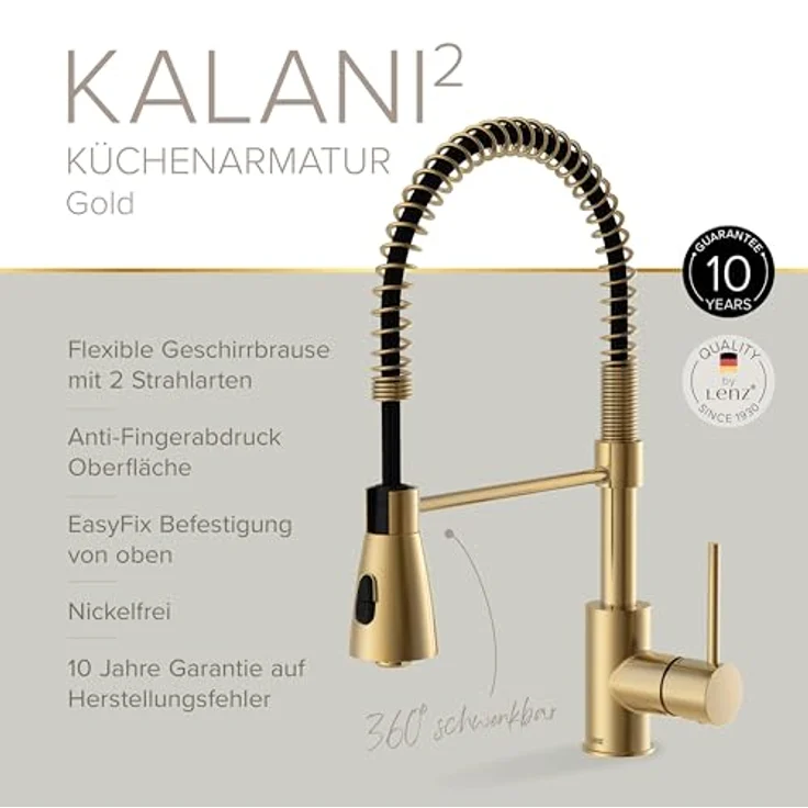 Lenz Küchenarmatur KALANI², Nickelfrei mit flexibler Pendelbrause und Anti-Fingerabdruck Oberfläche – Bild 4