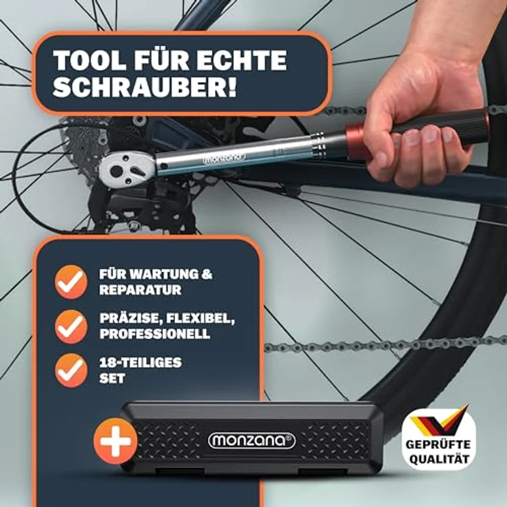 Monzana Drehmomentschlüssel (18 St), 1/4" 1-25 NM ±3% mit Verlängerung, Transportbox Fahrrad Motorrad Set – Bild 2