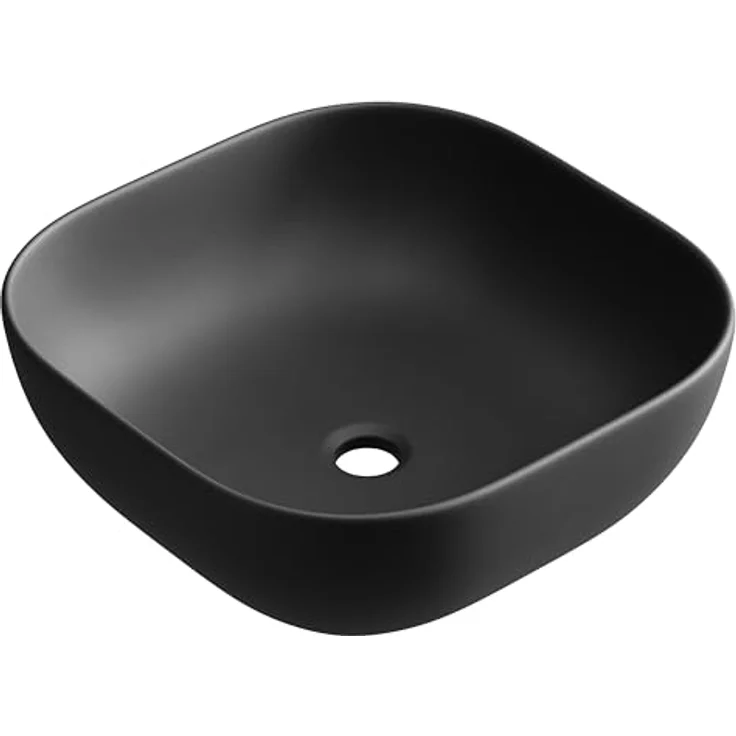 Planetmöbel Aufsatzwaschbecken Aquil, Keramik Waschbecken 42 cm, quadratisch, schwarz, ohne Hahnloch und Überlauf – Bild 8