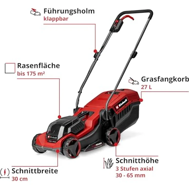 Einhell Akku-Rasenmäher 'GE-CM 18/30-1 Li BL-Solo', bürstenloser Motor, 27-Liter-Grasfangkorb, geeignet für Flächen bis 175 m² – Bild 3