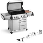 BURNHARD Gasgrill Earl Parent, Gas Grill mit Drehspieß, drei Schubladen, UV-beständiger Abdeckhaube, Gasgrill 4 Brenner Heckbrenner - Gasgrill mit Grillwagen
