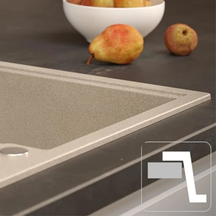 QUADRON PETER 111 Spülbecken 1-Becken Granitspüle, 78 x 50 x 20 cm, Soft Taupe, inkl. Siphon und integrierter Abtropffläche – Bild 10