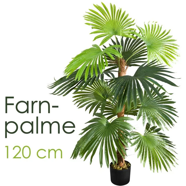 Kunstpalme Kunstpflanze Palme Palmfarn Farnpalme Plastik Künstliche Pflanze 120cm, Decovego