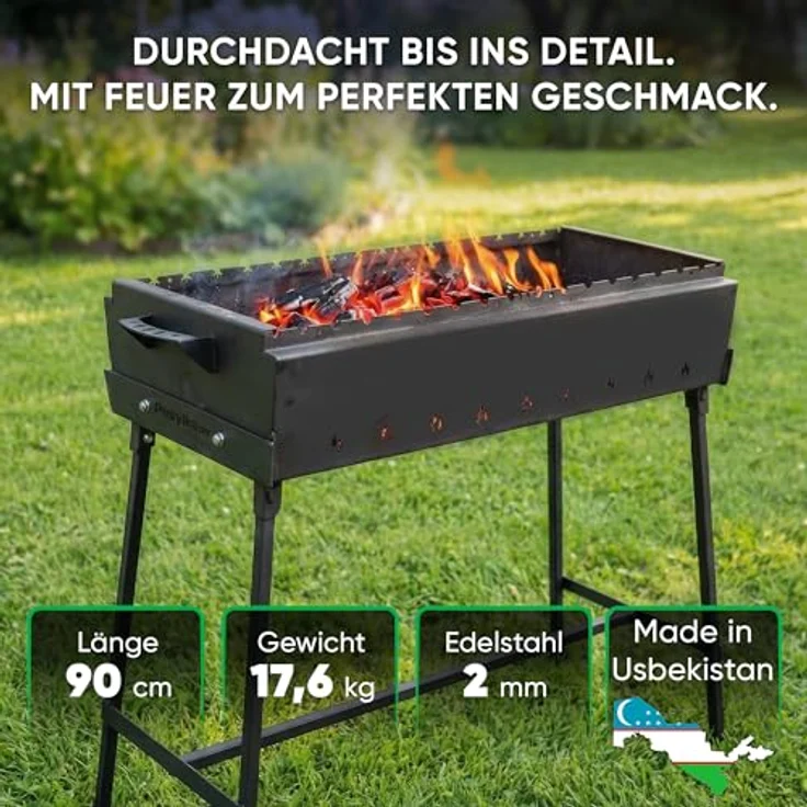 Davr Metall Mangal Grillmeister, klappbar, 2 mm Stahl, 90 cm, Schwarz – Bild 3