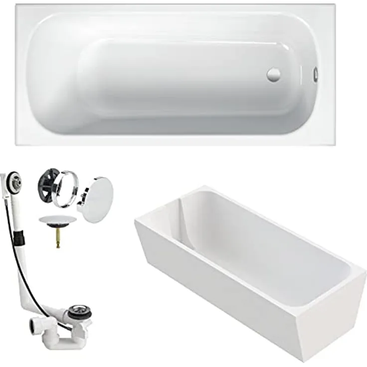 BETTE Badewanne BetteForm Stahl weiß KOMPLETT SET 170x75cm + Wannenträger Styropor + Viega Ablaufgarnitur Multiplex