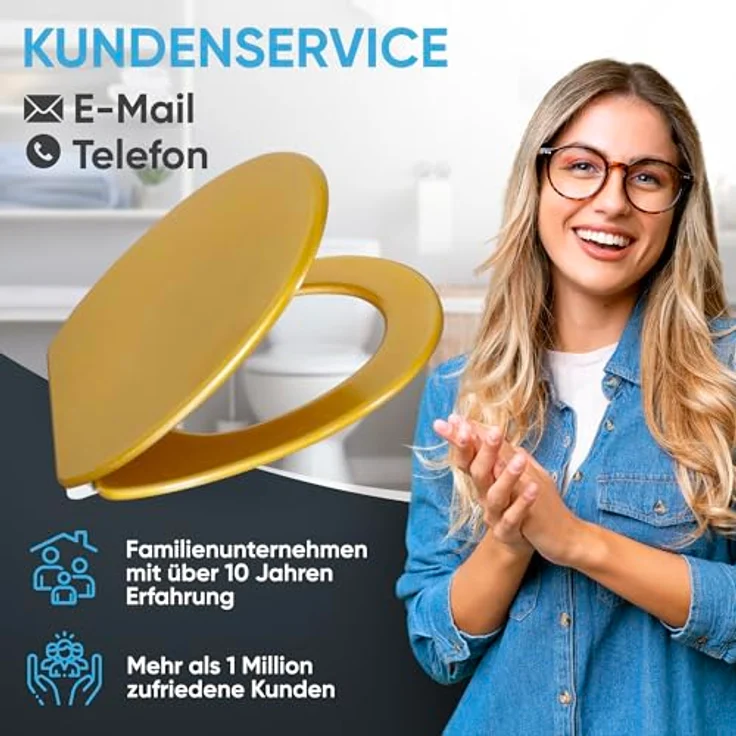 Sanilo WC Sitz Glitzer Gold, Toilettendeckel aus Holz mit Absenkautomatik und antibakterieller Oberfläche, passend für alle WC-Becken – Bild 8