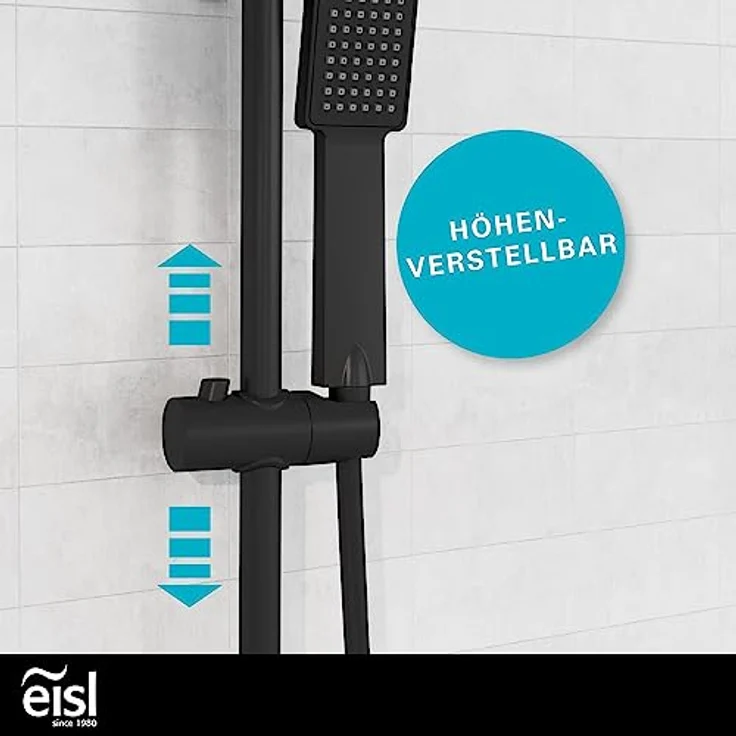EISL EASY ENERGY Duschset schwarz, Duschsystem ohne Armatur 2 in 1 mit großer Regendusche (170x170 mm) und Handbrause ohne Armatur ideal zum Nachrüsten, komplettes Montageset DX12004BL-A – Bild 5