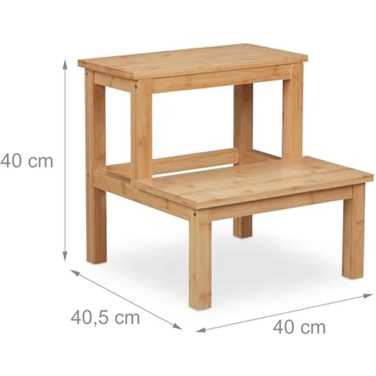 Relaxdays Tritthocker, 2 Stufen aus Bambus, max. 100 kg, natur, für Kinder und Haushalt, hbt: 40 x 40 x 40,5 cm – Bild 4