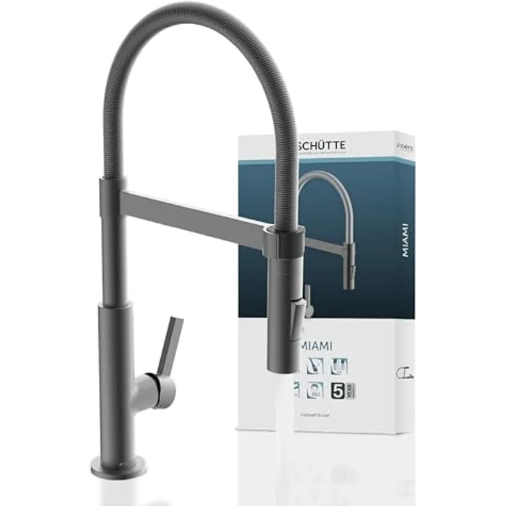 Schütte Spültischarmatur MIAMI, energiesparende Cold-Start-Technik, 360° schwenkbar, 2-fach verstellbare Geschirrbrause in Soft-Touch Qualität