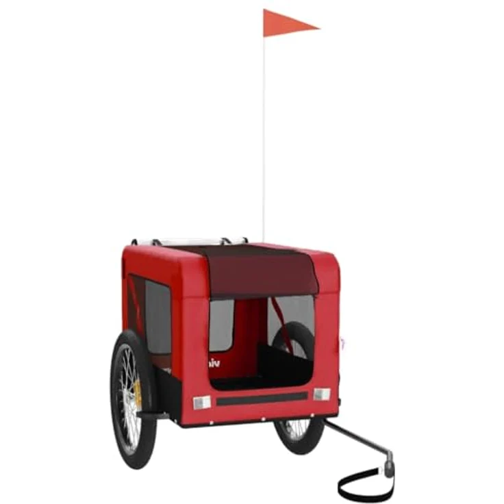 vidaXL Hunde-Transportbox Fahrradanhänger Hunde Rot und Schwarz Oxford-Gewebe Eisen, 45 kg maximale Tragfähigkeit – Bild 3